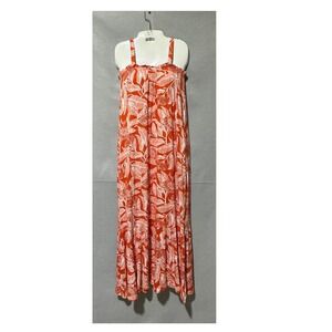 Serra Orange White Tropical Print Maxi Dress Sleeveless Summer Casual size Small